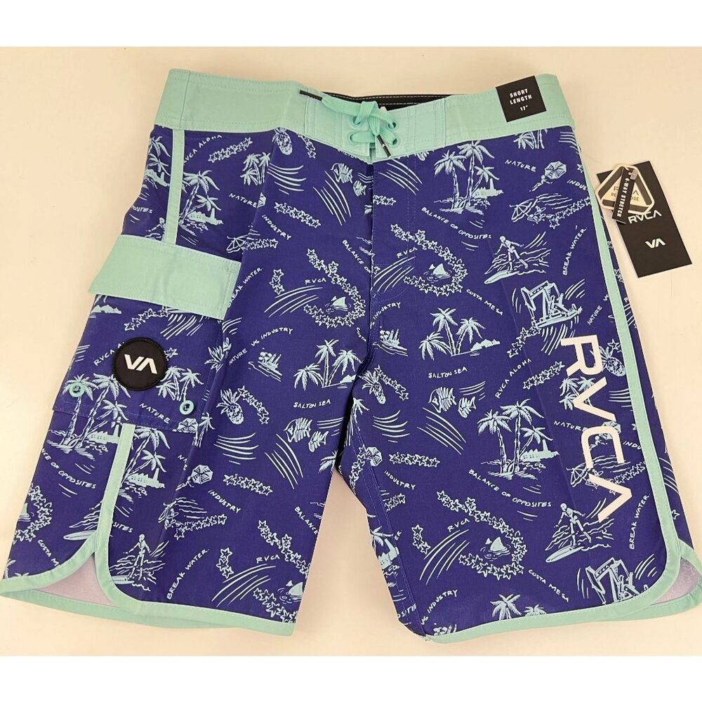 RVCA Eastern Boys 17 Inch‎ Length Boardshorts Swim Trunks Boys Size 28
